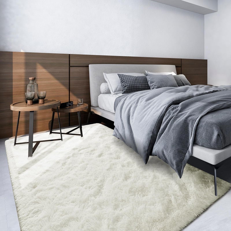 Terrug Cream White Fluffy Area Rug for Bedroom, 3x5 Ft Tie-Dyed Shag Throw Rugs, Soft Machine Washable Plush Carpet with Non Slip Backing for Girls Kids Room Bedside Floor Decoration - Image 3